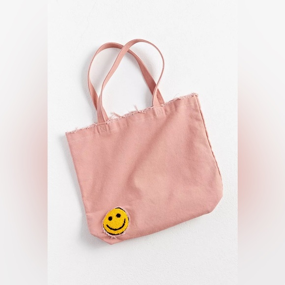 New🌟UO Smile Patch Distressed Canvas Tote Bag - Picture 1 of 5
